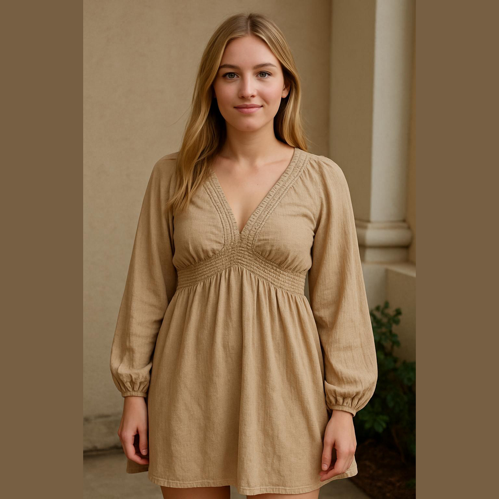 🎁Beige Long Sleeve Dress